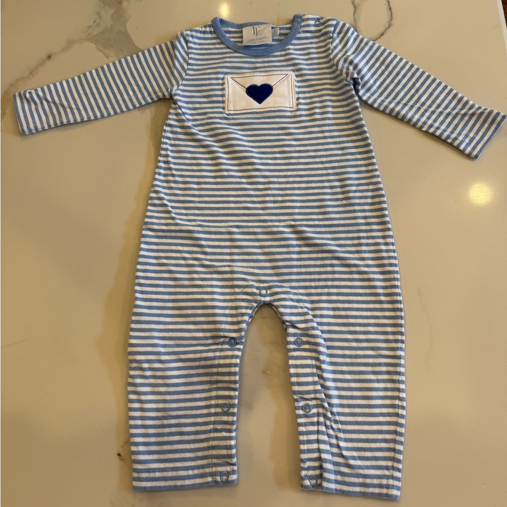 Little English Blue and White Striped Love Letter Footie